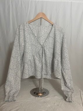 SHEIN White Polka Dot Tie-Front Peplum Blouse Size L